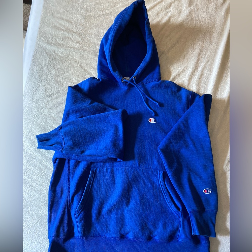 Cobalt blue reverse weave hoodie